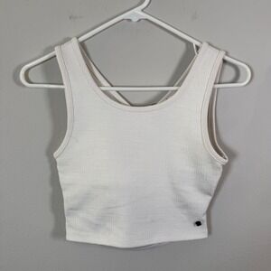 ROXY White Textured Cropped Tank Top Cutout Back Women's Size Small